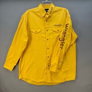 Wrangler Button Down Shirt Men's XL Yellow Rodeo Dress Shirt Copper Embroidery